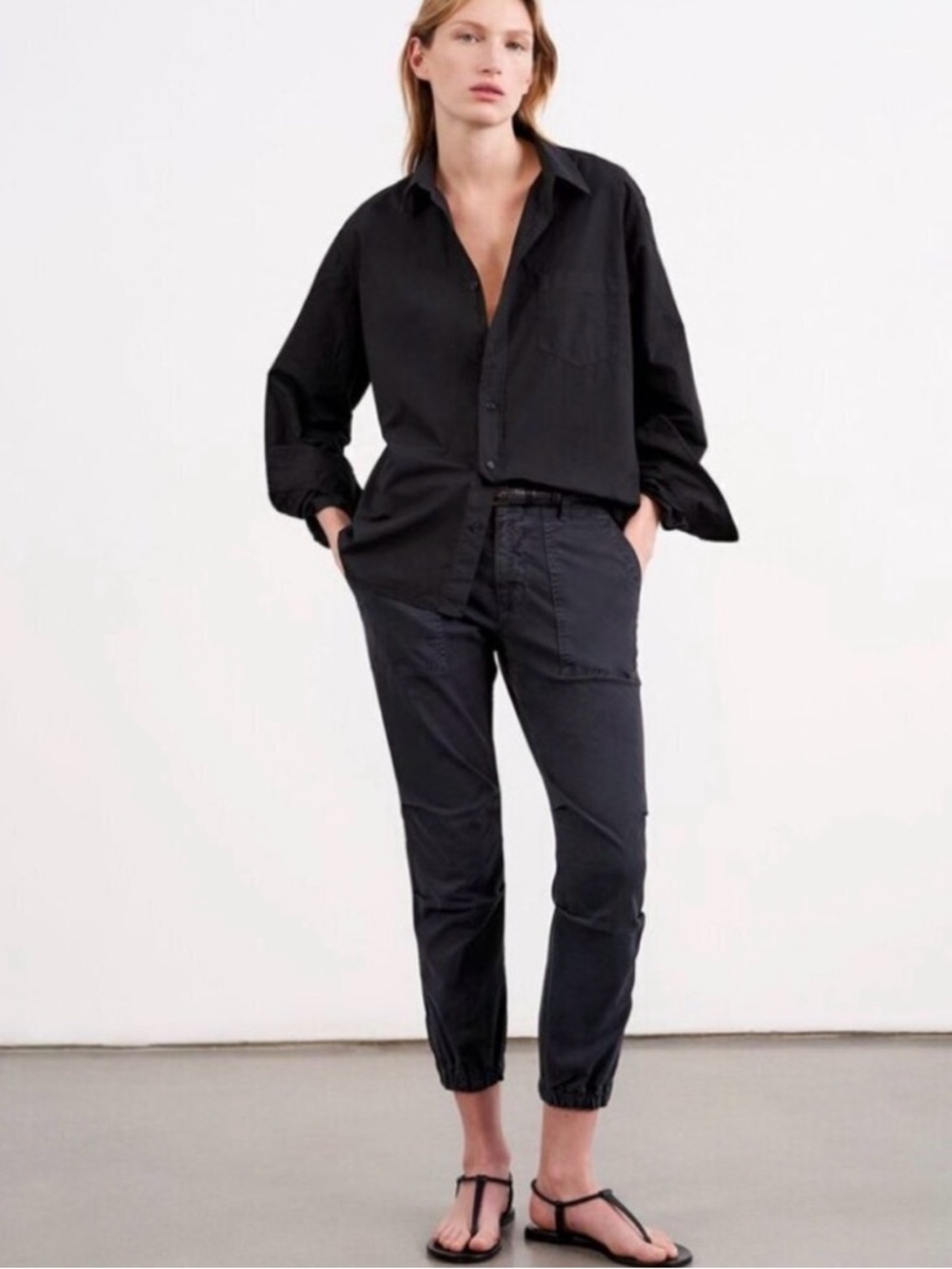 Nili Lotan Mid-Rise Straight Leg Washed Black Joggers with Zipper Ankle, Size 2